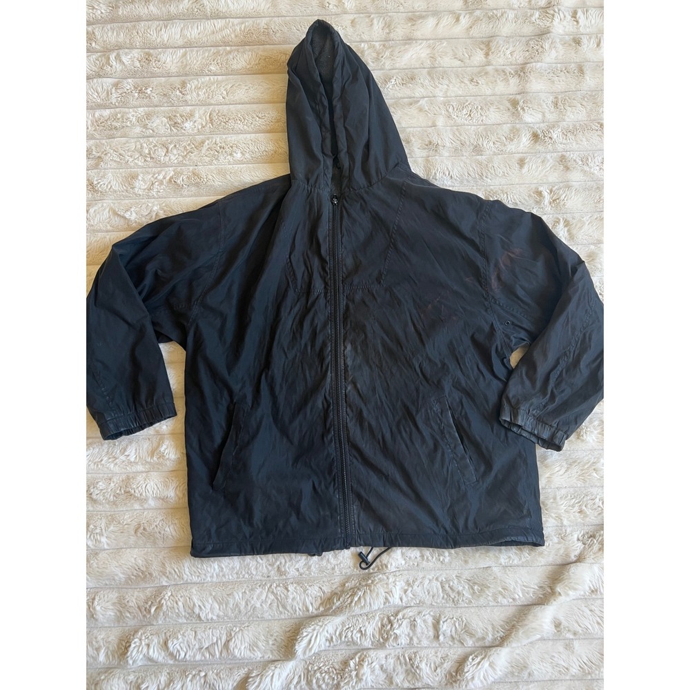Naturalife Mens XXL Black Fleece Lined Hooded Windbreaker Jacket Full Zip Coat